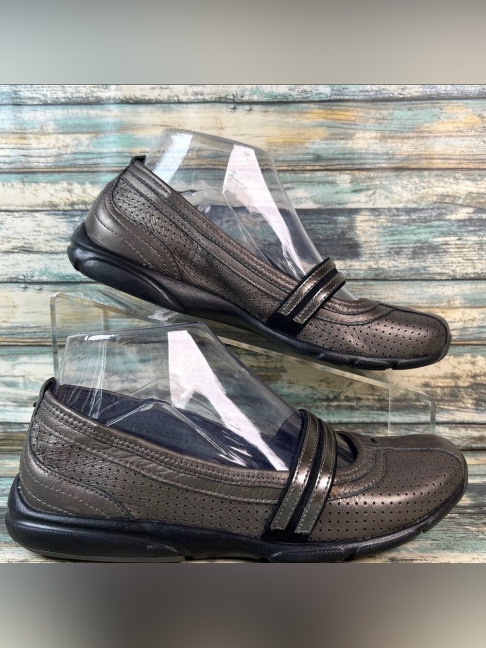 Clarks Privo Mary Jane Shoes Womens 7M Soft Metallic Gray Leather Slip On Ladies